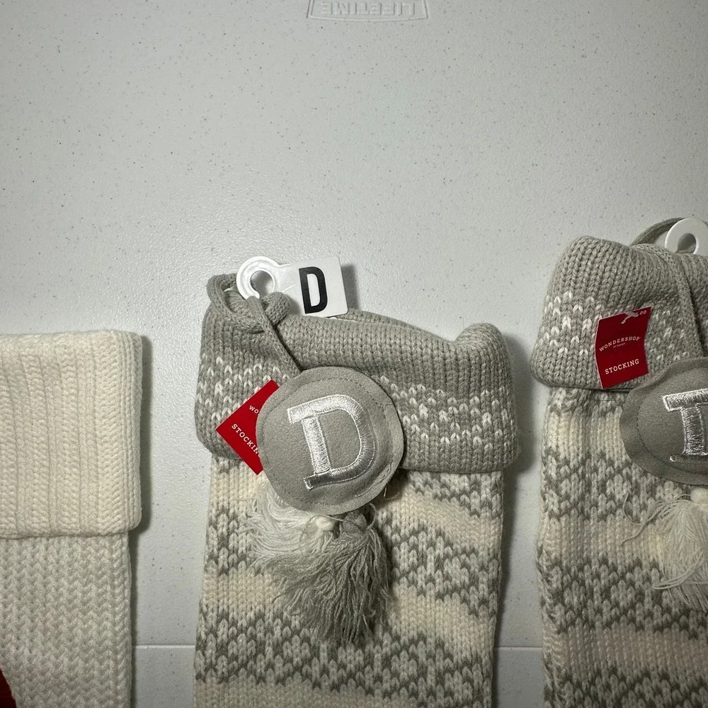 Wondershop Knit Monogram Christmas Stocking Letter D 19 Inch Gray White New